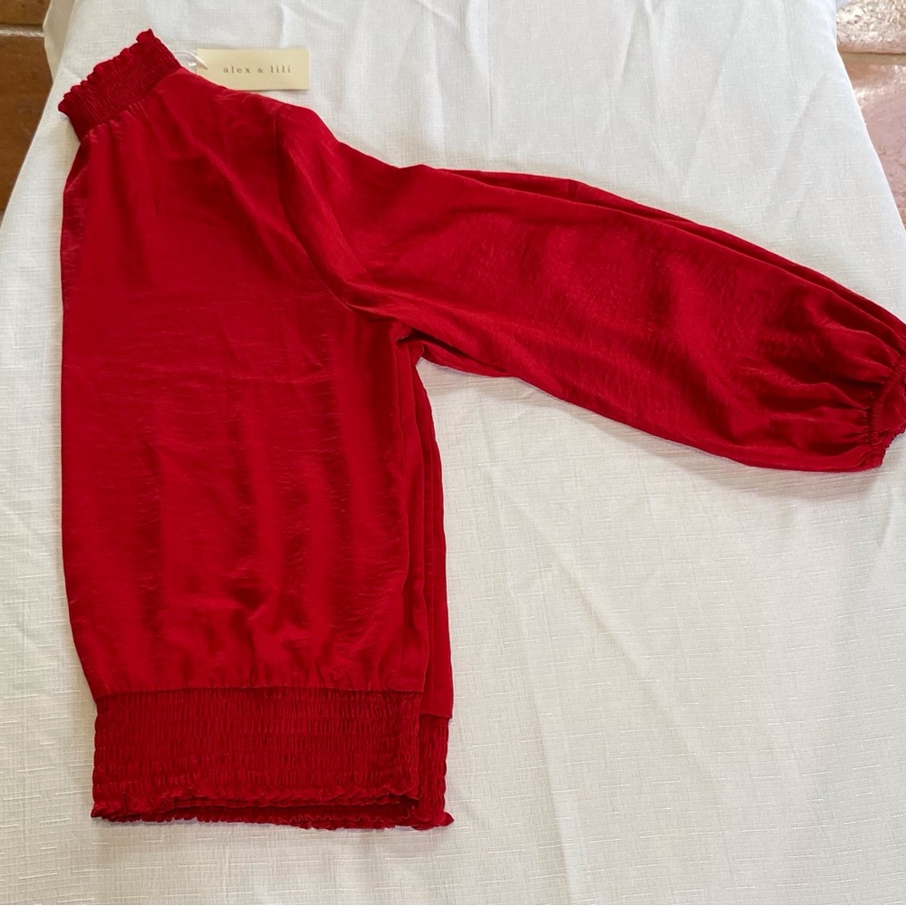 Title: Alex & Lili Red Smocked High Neck Blouse – NWT  Size XL - Picture 8 of 12